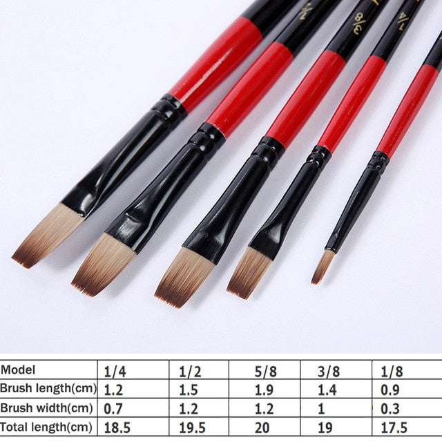 Artist Paint Brush Set 5Pcs High Quality Nylon Hair Wood Black Handle  Watercolor